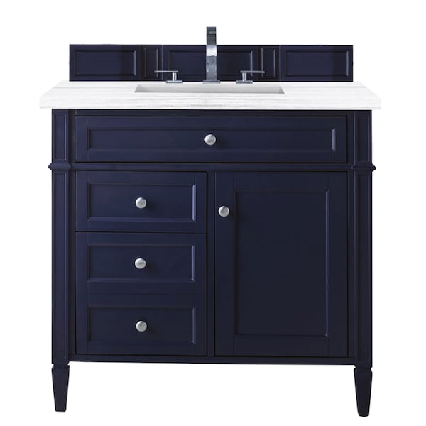 James Martin Vanities Brittany 36in Single Vanity, Victory Blue w/ 3 CM Carrara Marble Top 650-V36-VBL-3CAR - main